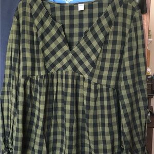 Old Navy Green and Black Checkered Blouse woman's  large